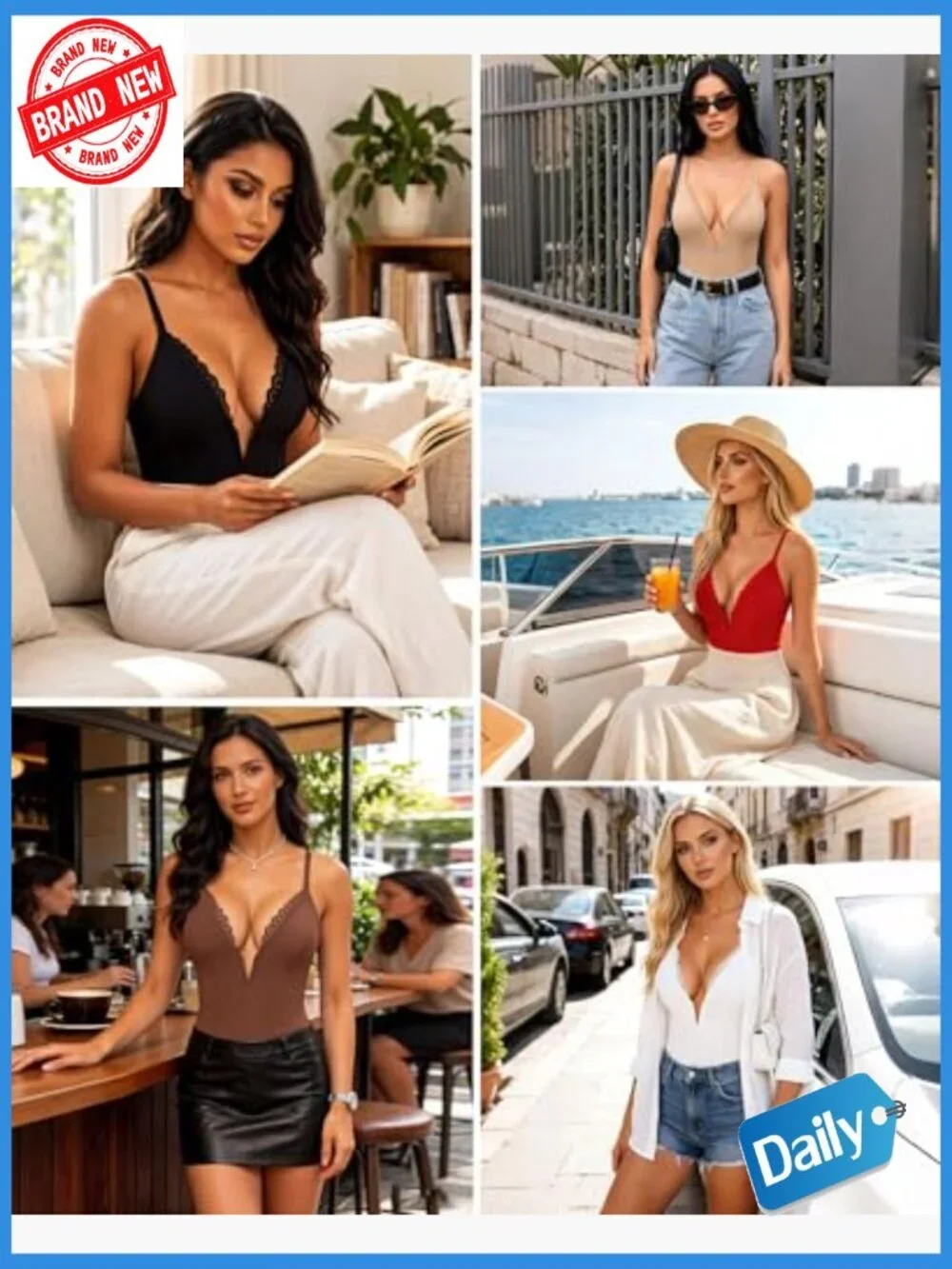 Deep V Neck Bodysuit Tummy Control Shapewear Thong Camisole